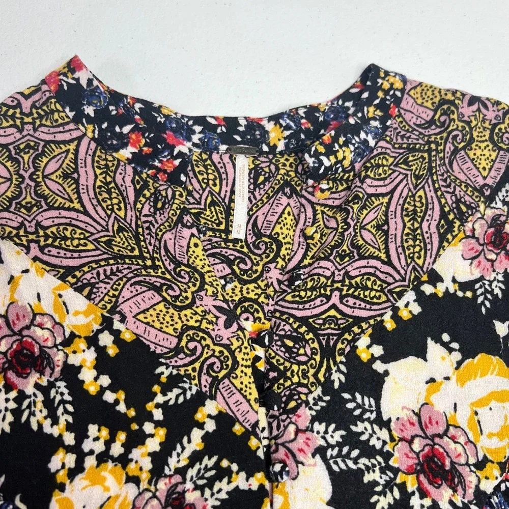 Free People Wildflower Fields Floral Tunic Blouse Womens Medium Boho